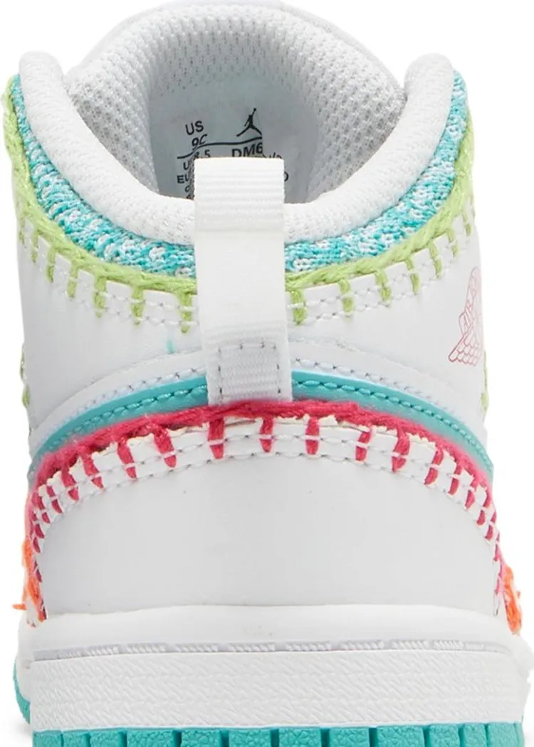 Air Jordan 1 Mid SE TD Multi Knit Sneakers, White
