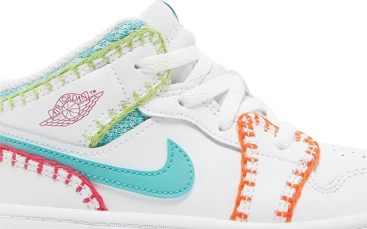Air Jordan 1 Mid SE TD Multi Knit Sneakers, White