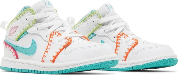 Air Jordan 1 Mid SE TD Multi Knit Sneakers, White