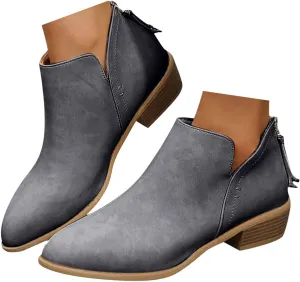 Ankle Boots for Women Low Heel Chunky Heel Boots Women's Fashion Color Matching Fall Winter Side Zipper Short Boots