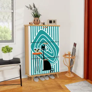 Atomic Kitschy Black Cat, Striped Mod Retro Shoe Cabinet