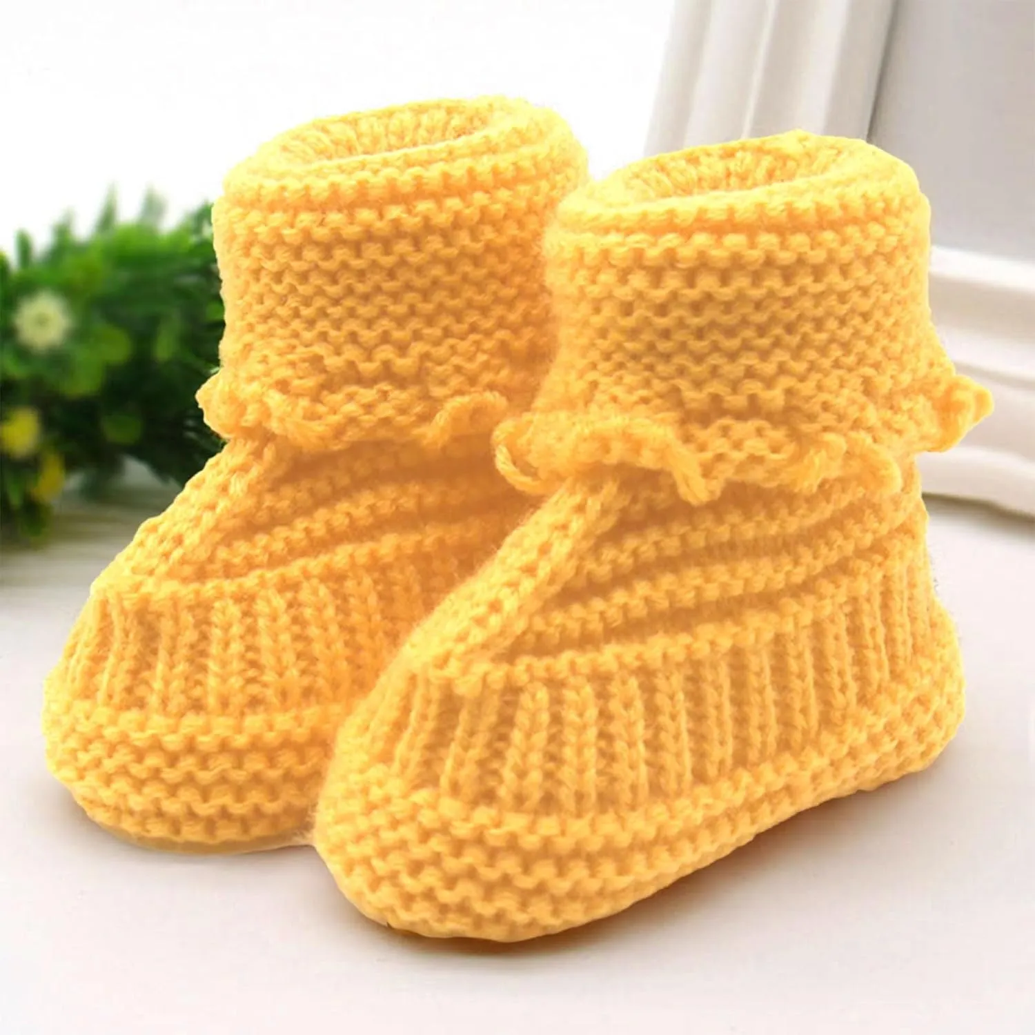 Baby Boys Girls Booties Newborn Infant Hand Knitting Crochet Cozy Shoes Non Slip Crib Booties Shoes Fall Winter