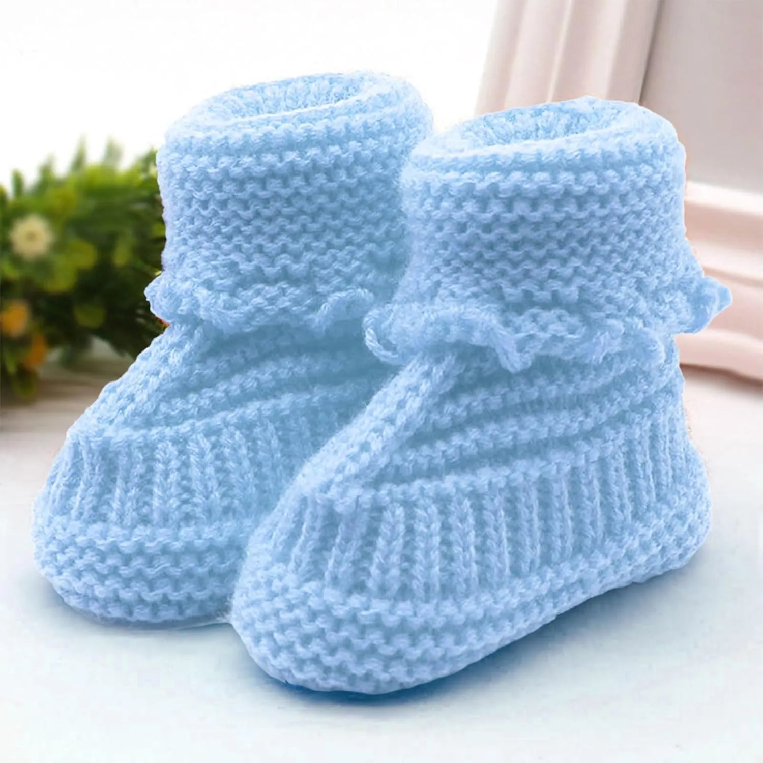 Baby Boys Girls Booties Newborn Infant Hand Knitting Crochet Cozy Shoes Non Slip Crib Booties Shoes Fall Winter