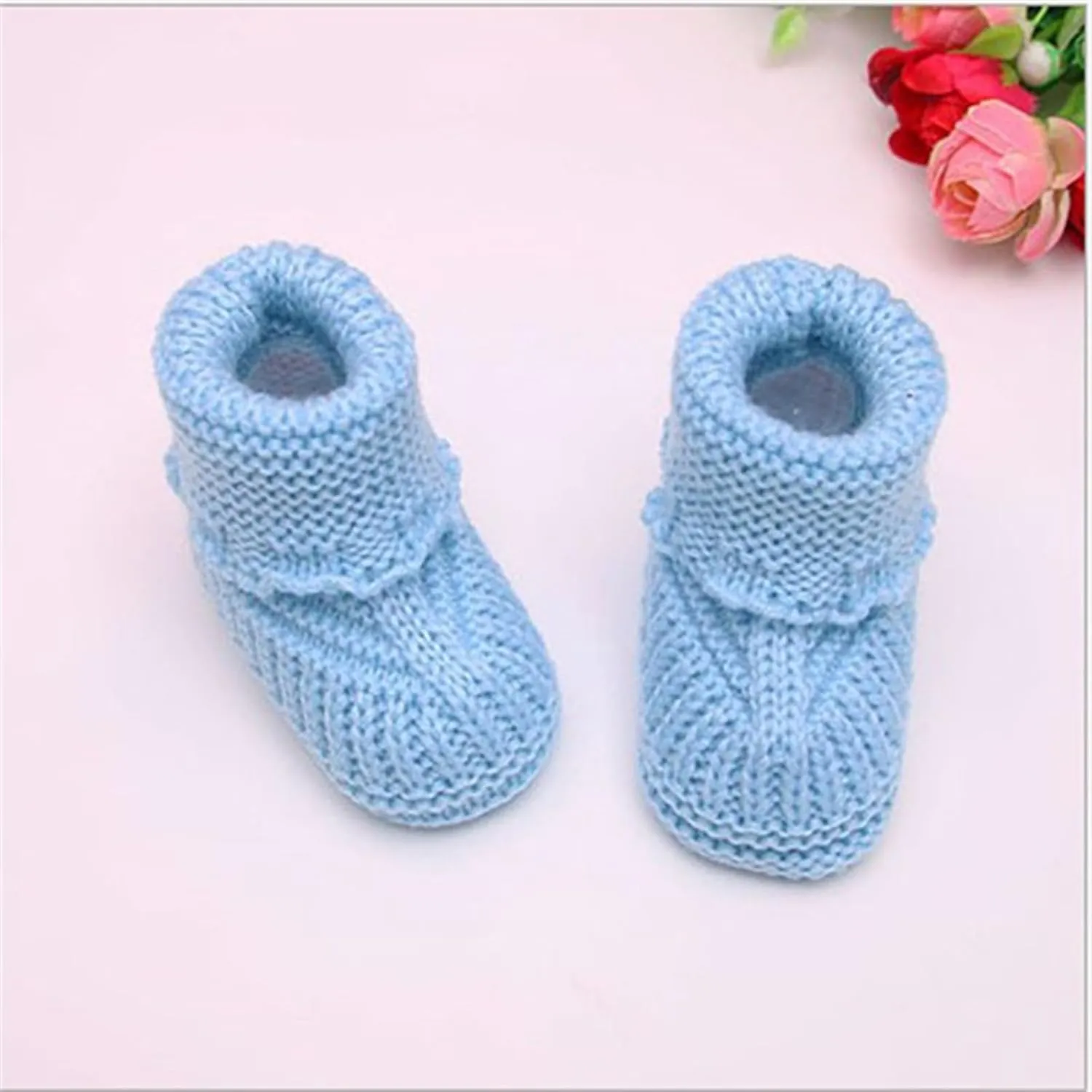 Baby Boys Girls Booties Newborn Infant Hand Knitting Crochet Cozy Shoes Non Slip Crib Booties Shoes Fall Winter