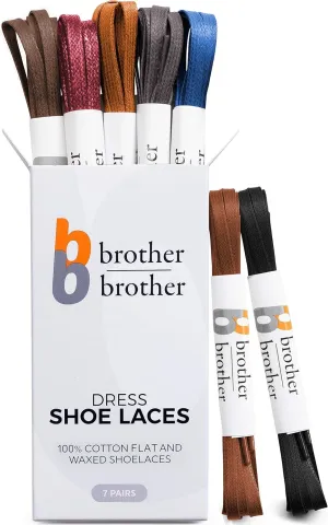 BB BROTHER BROTHER Colored Oxford Shoe Laces for Men (7 Pairs) Cotton Flat and Waxed Shoelaces for Dress Shoes | Gift Box with Royal Blue, Black, Dark Brown, Burgundy, Brown, Tan and Gray Shoe Strings