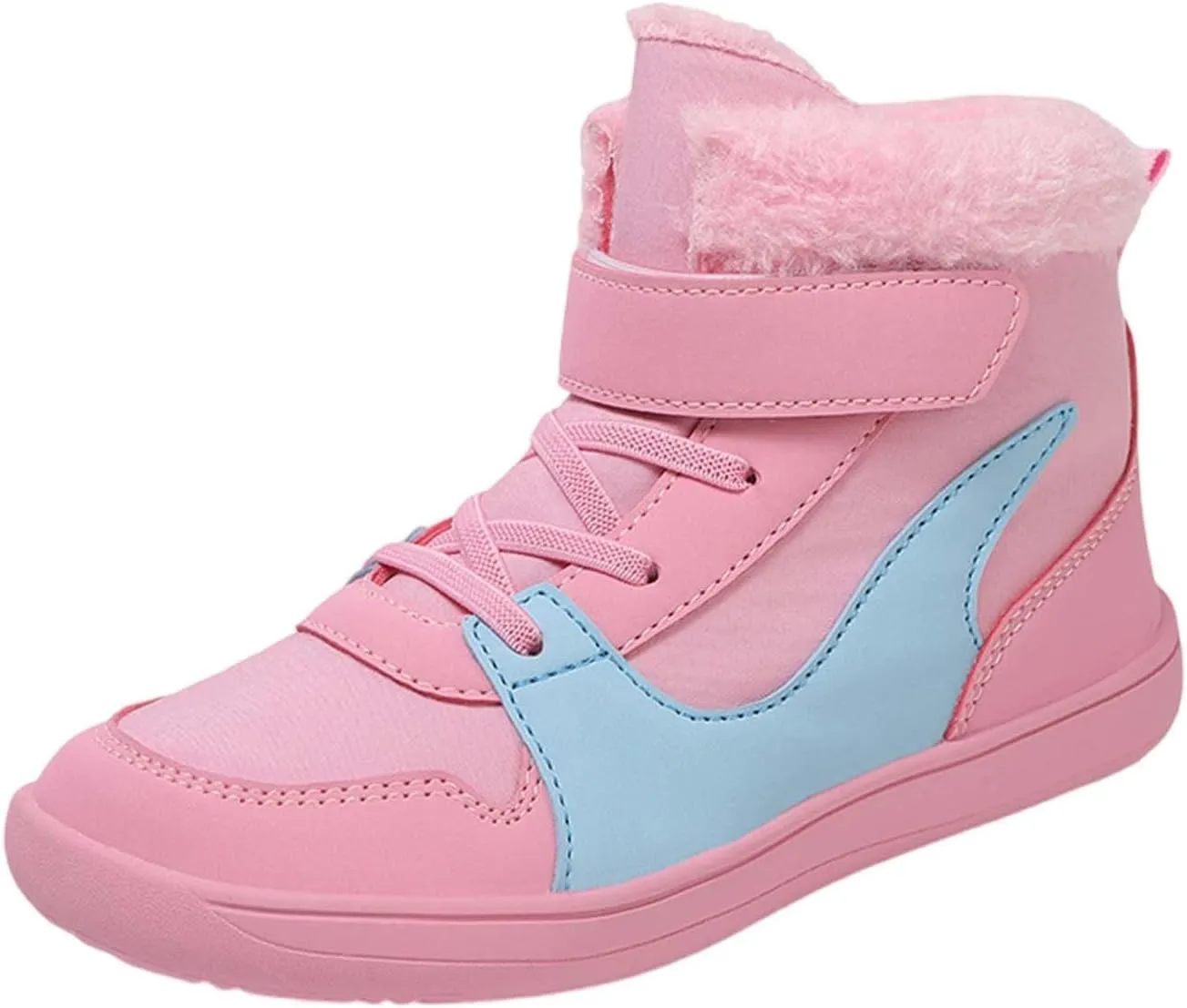 Big Kids Barefoot F??r Lined Boots Boys Girls Black Running Snow Fleece Boots Fuzzy Hiking Walking Flat Shoes