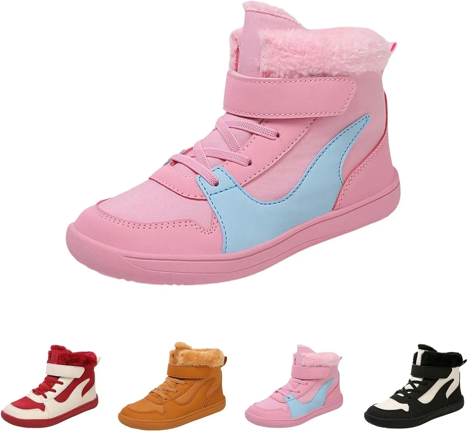Big Kids Barefoot F??r Lined Boots Boys Girls Black Running Snow Fleece Boots Fuzzy Hiking Walking Flat Shoes
