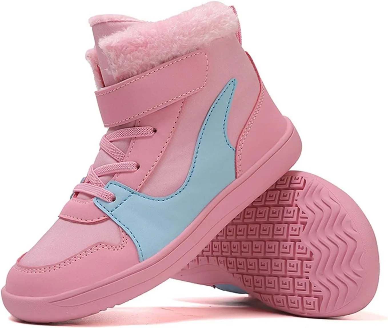 Big Kids Barefoot F??r Lined Boots Boys Girls Black Running Snow Fleece Boots Fuzzy Hiking Walking Flat Shoes