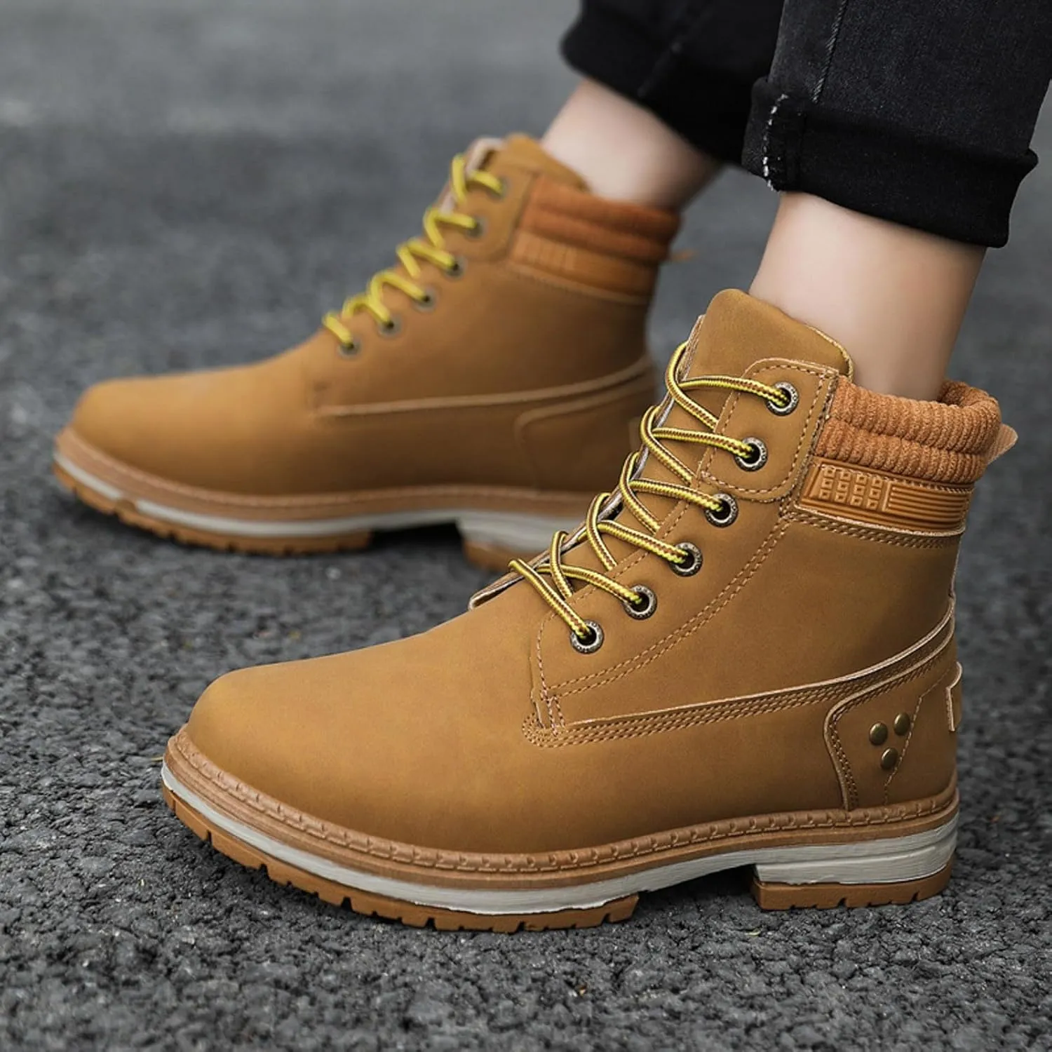 Cathalem Combat Boots for Women, Women's Work Waterproof Hiking Combat Boots Lace up Low Heel Booties Ankle Boots