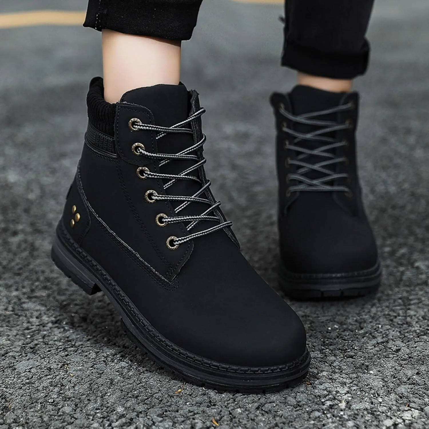 Cathalem Combat Boots for Women, Women's Work Waterproof Hiking Combat Boots Lace up Low Heel Booties Ankle Boots