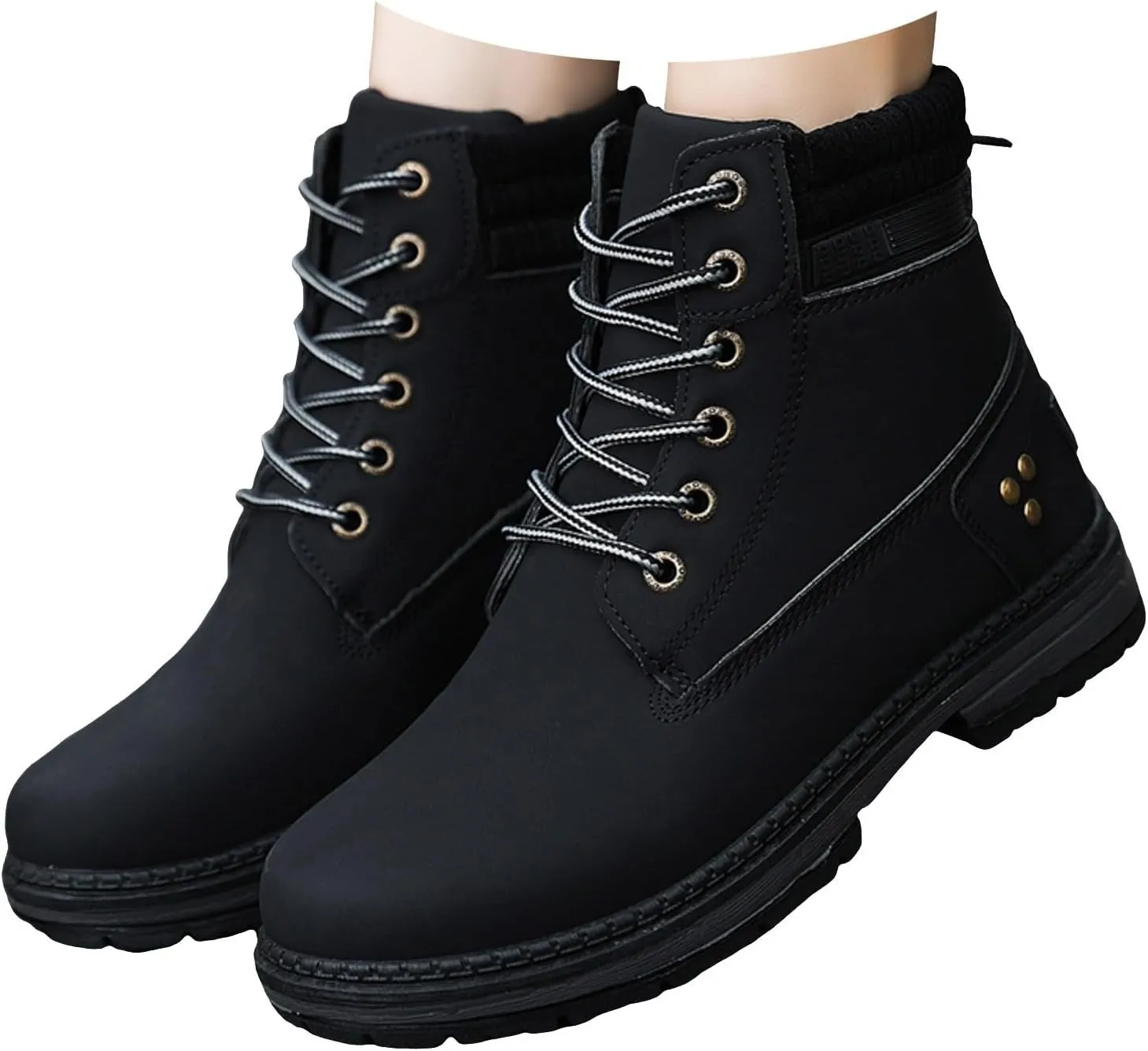 Cathalem Combat Boots for Women, Women's Work Waterproof Hiking Combat Boots Lace up Low Heel Booties Ankle Boots