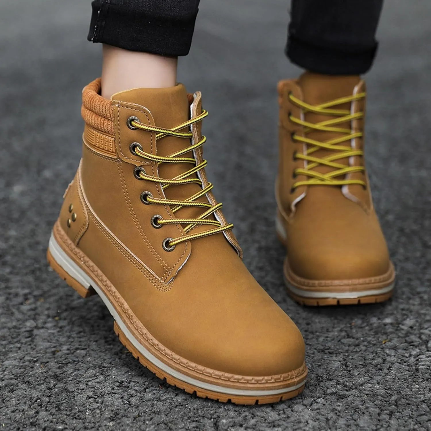Cathalem Combat Boots for Women, Women's Work Waterproof Hiking Combat Boots Lace up Low Heel Booties Ankle Boots