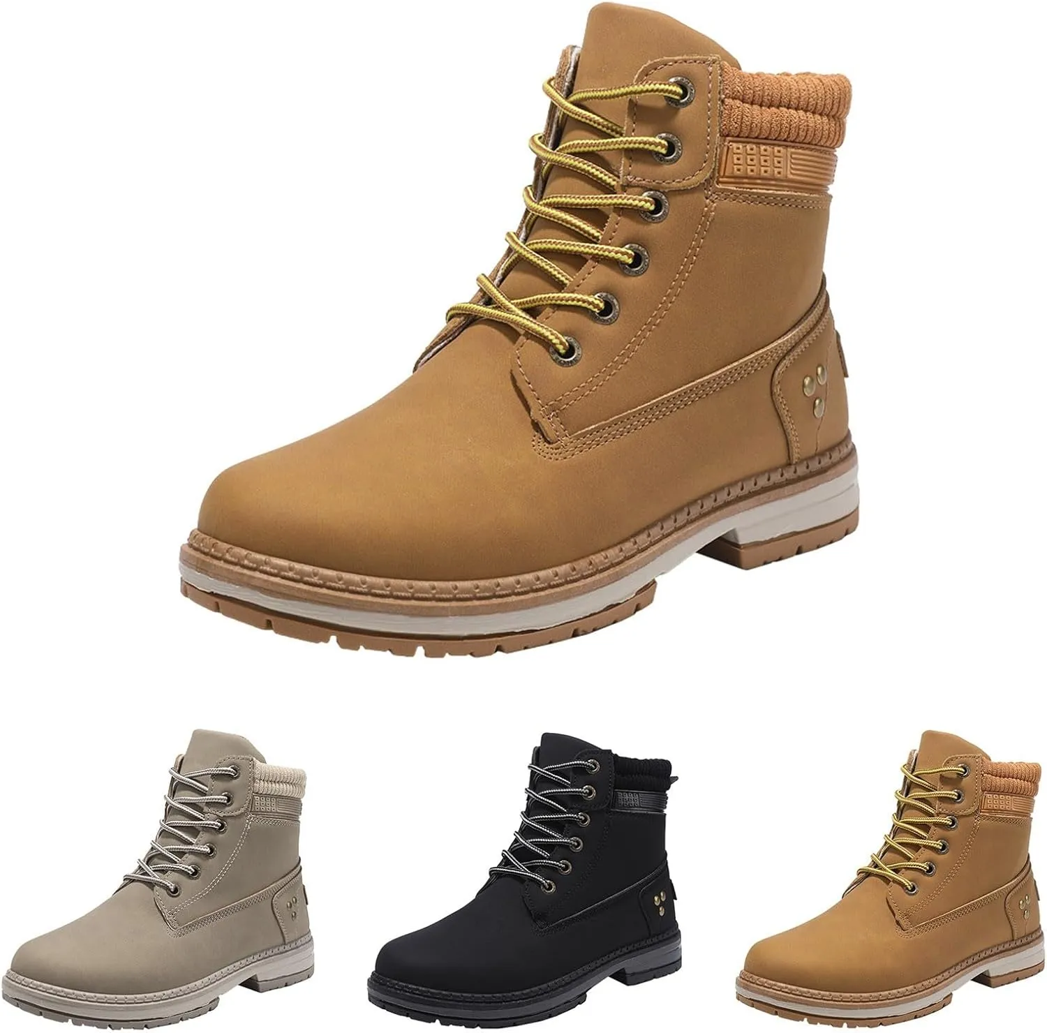 Cathalem Combat Boots for Women, Women's Work Waterproof Hiking Combat Boots Lace up Low Heel Booties Ankle Boots