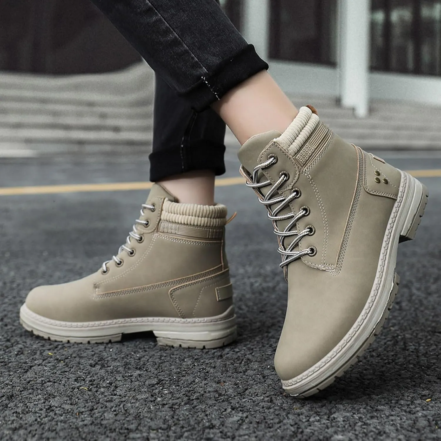 Cathalem Combat Boots for Women, Women's Work Waterproof Hiking Combat Boots Lace up Low Heel Booties Ankle Boots