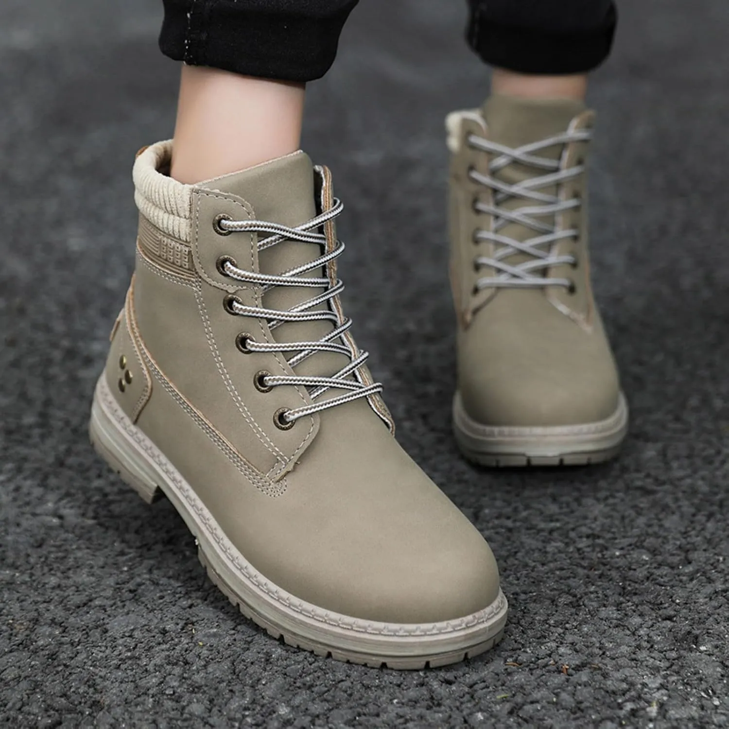 Cathalem Combat Boots for Women, Women's Work Waterproof Hiking Combat Boots Lace up Low Heel Booties Ankle Boots