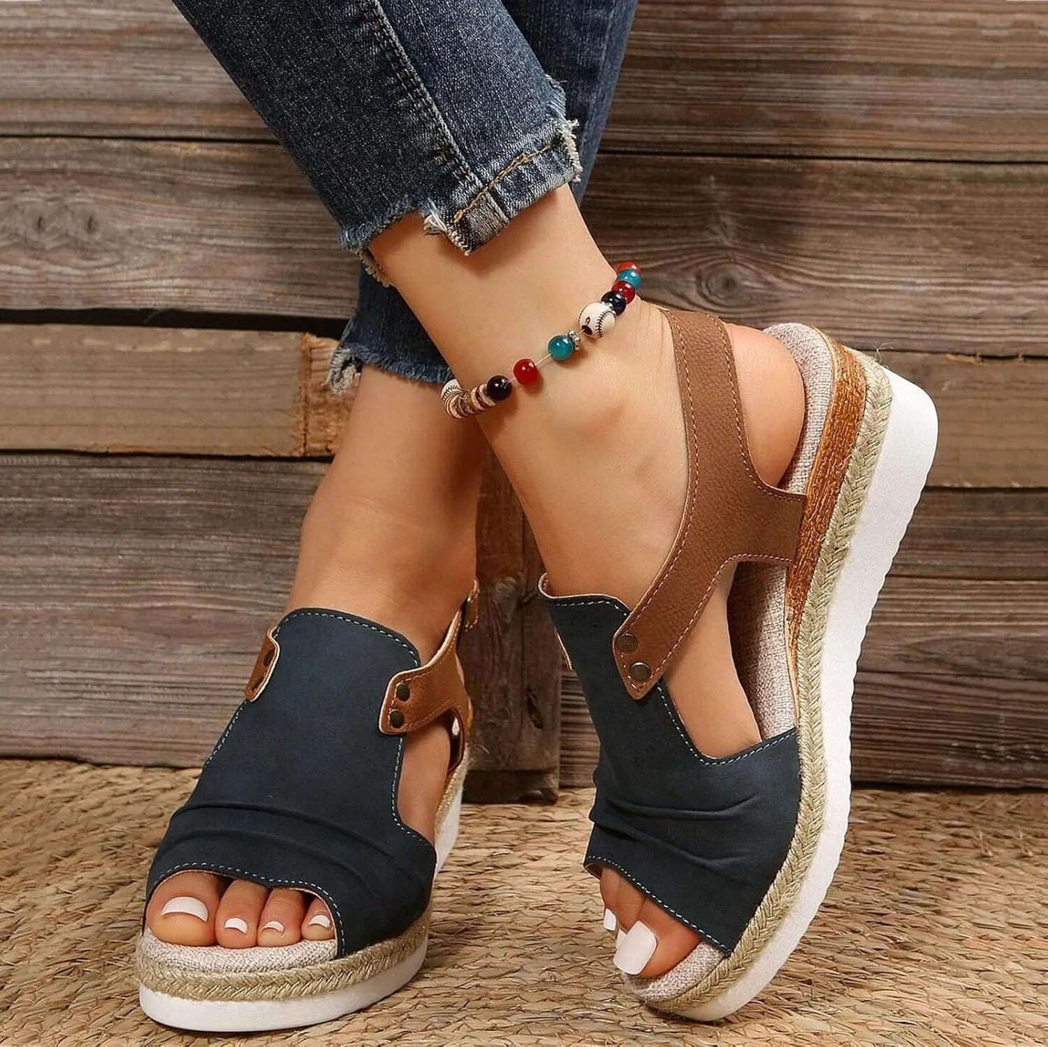 Cathalem Flat Sandals for Women, Orthopedic Platform Wedge Sandals for Women Open Toe Ankle Strap Espadrilles Sandals