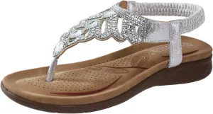 Cathalem Flat Sandals for Women Summer Dressy,Orthopedic Ankle Strap Sandals Low Heeled Sandals Comfortable Crystal Beach Sandals