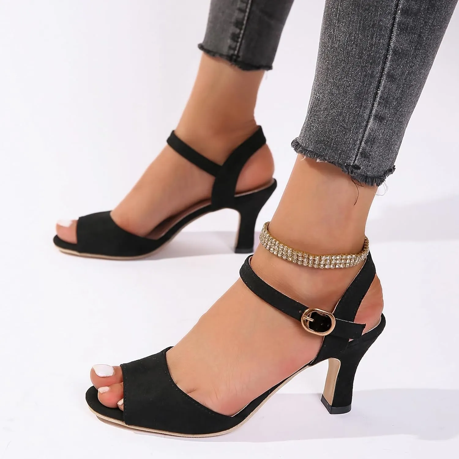 Cathalem High Heel Sandals for Women,Women's Simple Fashion Back Zipper Large Side Empty Roman Sandals Fashion Slides Sandals for Women