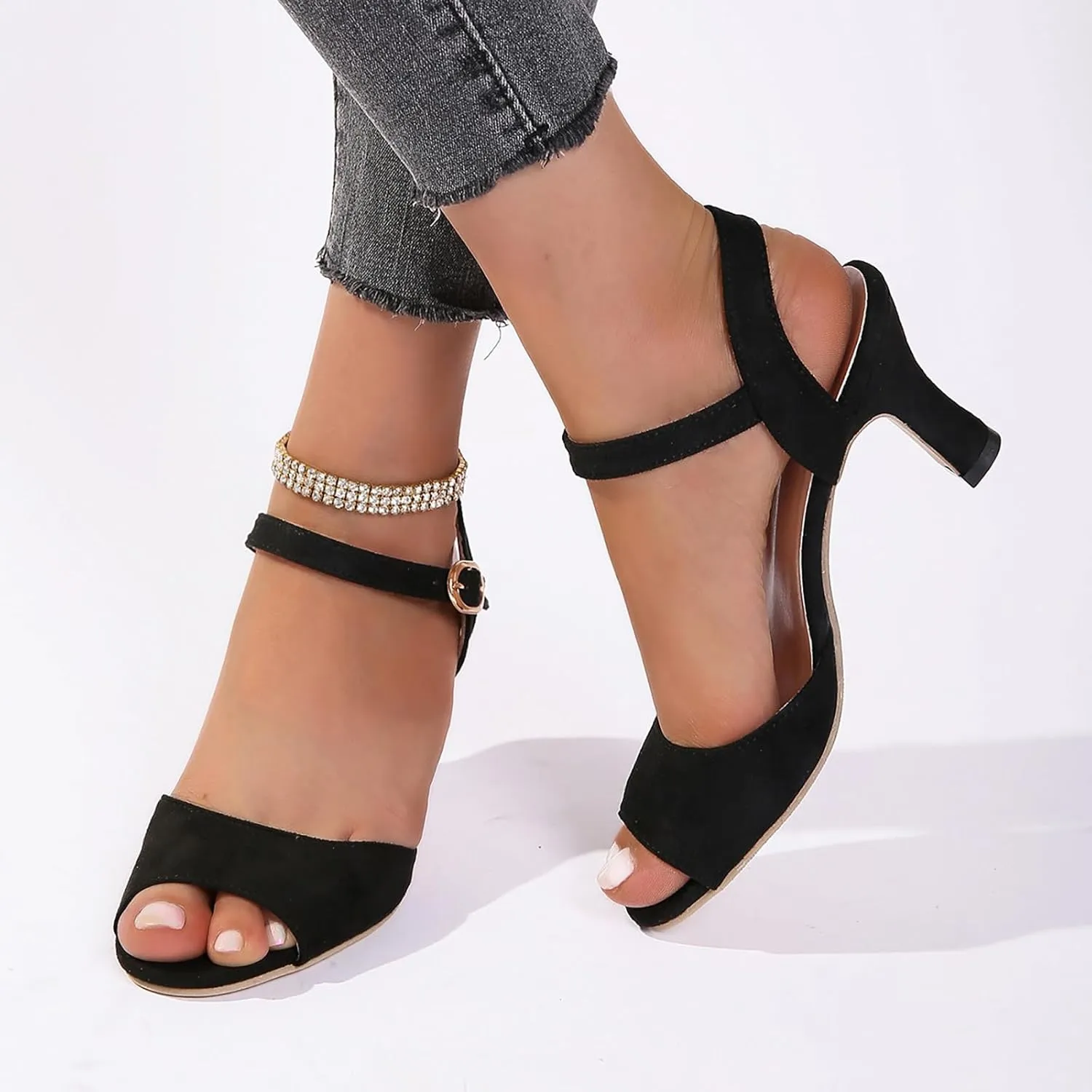 Cathalem High Heel Sandals for Women,Women's Simple Fashion Back Zipper Large Side Empty Roman Sandals Fashion Slides Sandals for Women