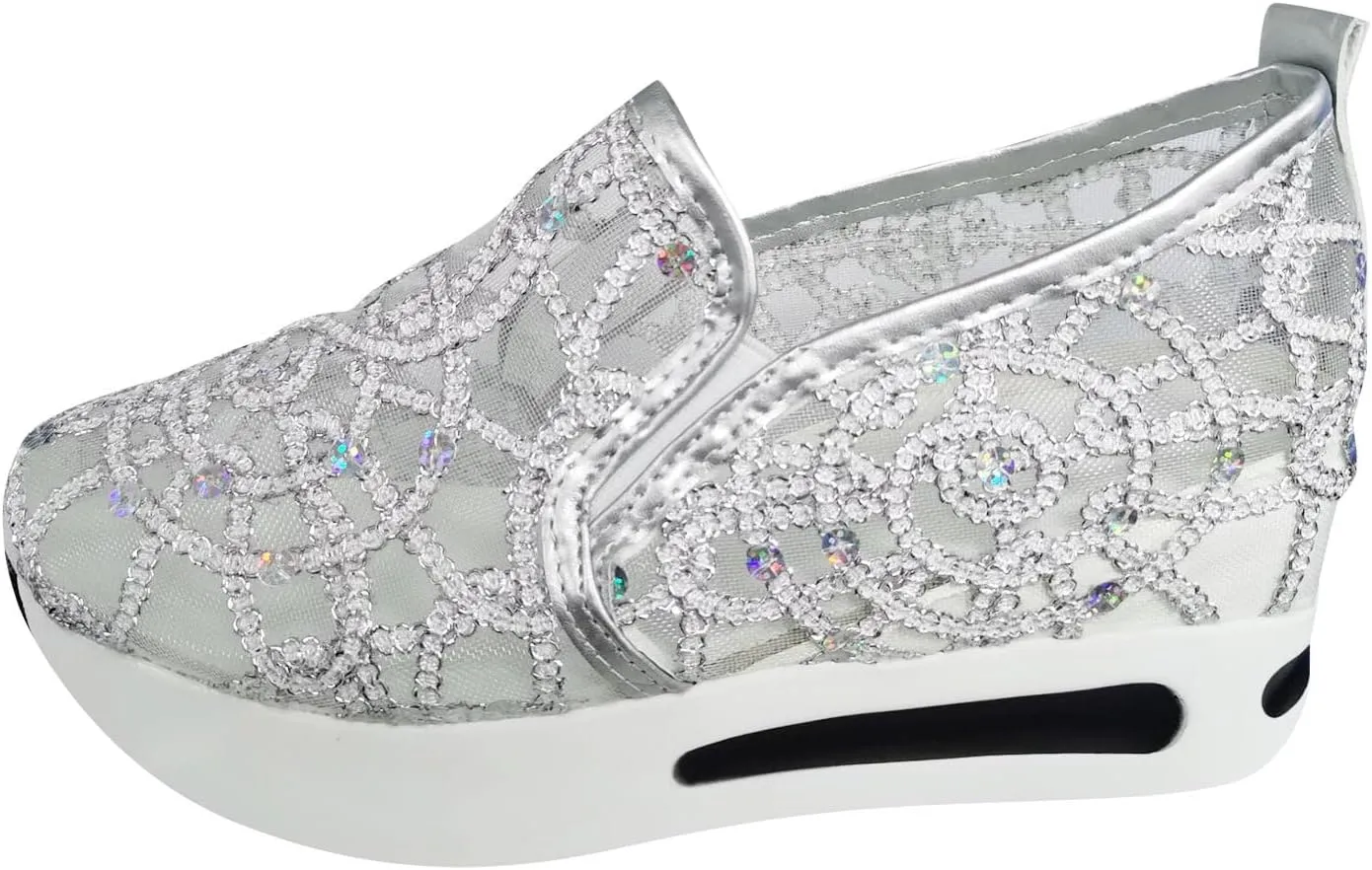 Cathalem Mesh Sneakers for Women Wedge Floral Shoes Slip On Breathable Walking Shoes Women Comfort Embroidery Platform Sneakers