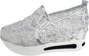 Cathalem Mesh Sneakers for Women Wedge Floral Shoes Slip On Breathable Walking Shoes Women Comfort Embroidery Platform Sneakers