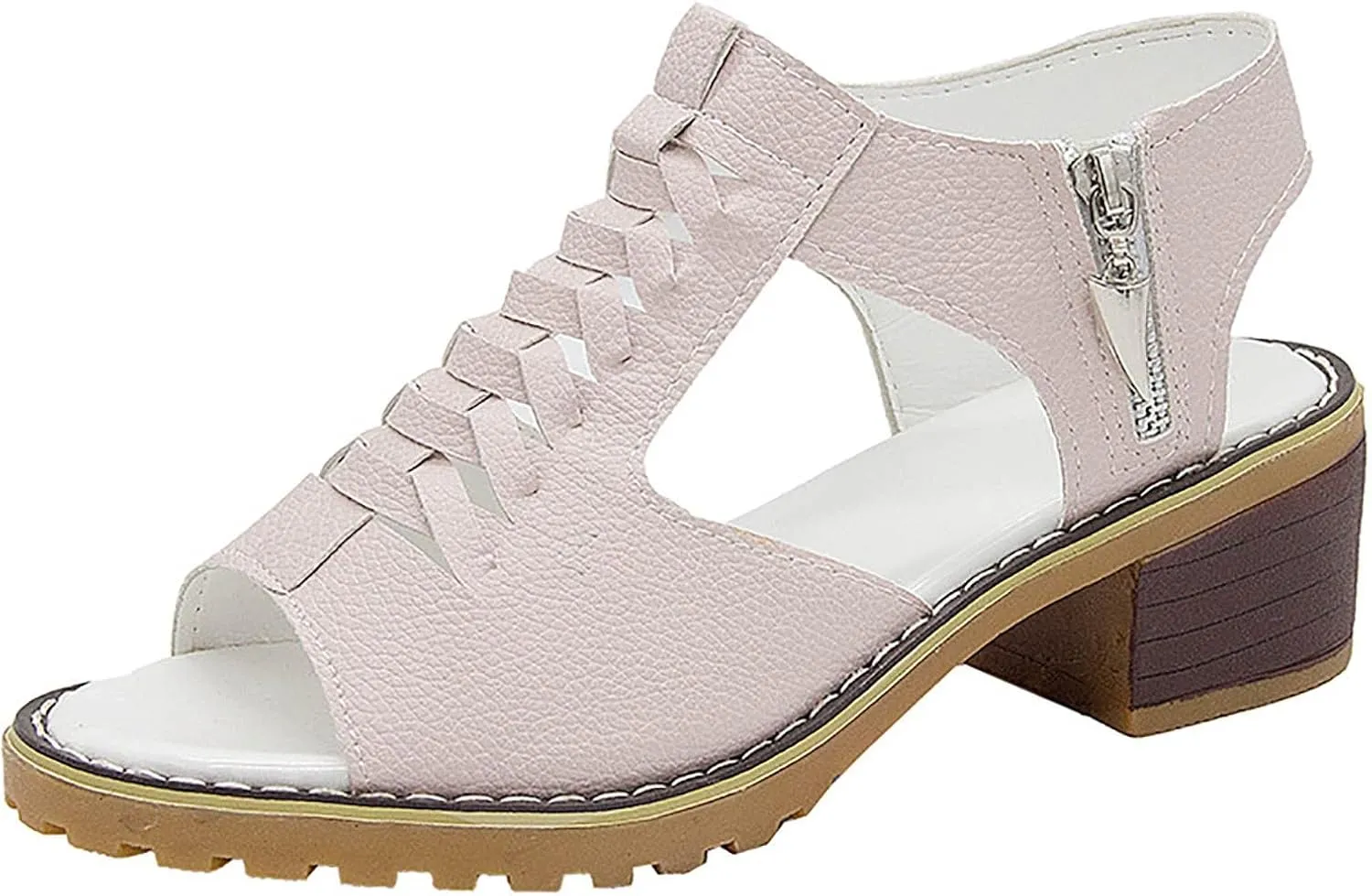 Cathalem Orthopedic Sandals for Women, Womens Slip on Wedge Sandals Leather Peep Toe Cutout Zipper Chunky Heeled Sandals