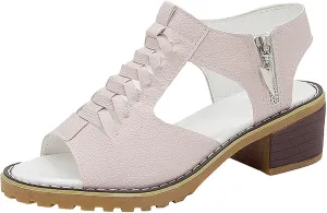 Cathalem Orthopedic Sandals for Women, Womens Slip on Wedge Sandals Leather Peep Toe Cutout Zipper Chunky Heeled Sandals