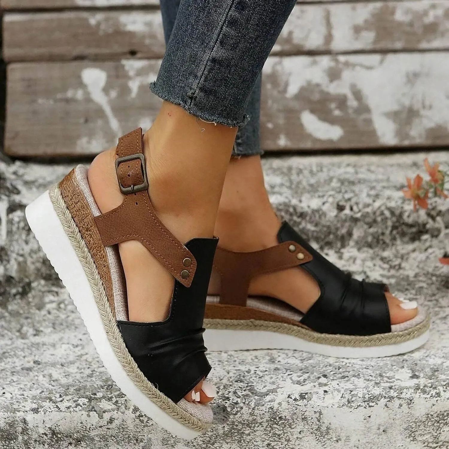Cathalem Orthopedic Wedge Sandals for Women,Espadrilles for Women Open Toe Ankle Strap Sandals Dressy Summer Platform Sandals
