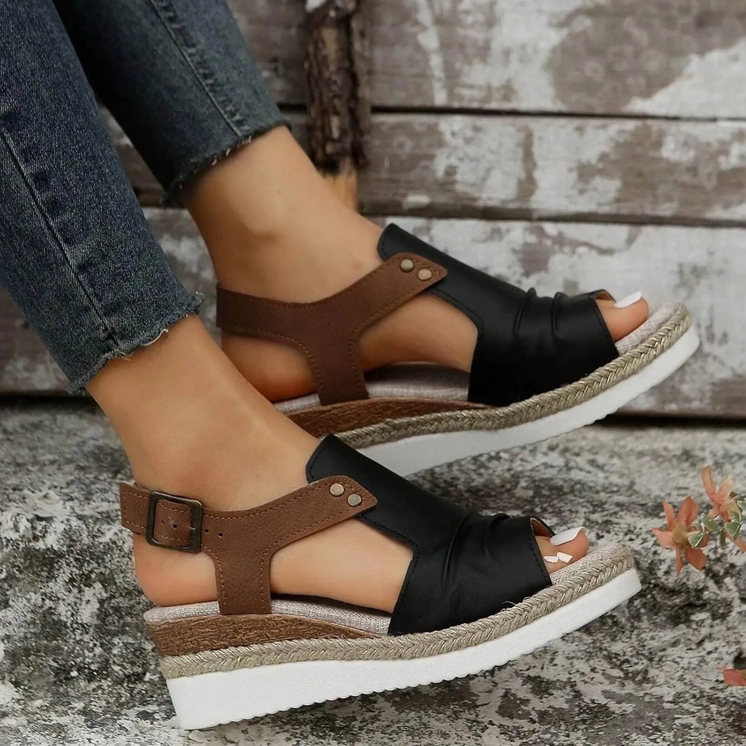 Cathalem Orthopedic Wedge Sandals for Women,Espadrilles for Women Open Toe Ankle Strap Sandals Dressy Summer Platform Sandals