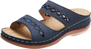 Cathalem Sandals for Women Orthopedic Walking Shoes Black Flat Sandals for Women Arch Support Slides for Women
