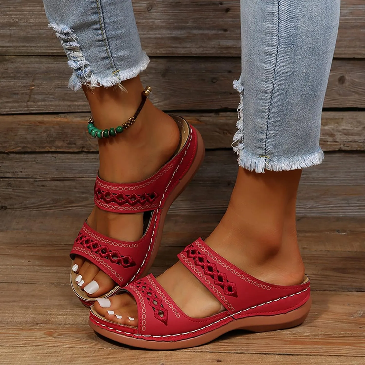 Cathalem Summer Sandals for Women 2024 Open Toe Ankle Strap Platform Sandals Casual Strappy Low Wedges Sandals Beach Sandals