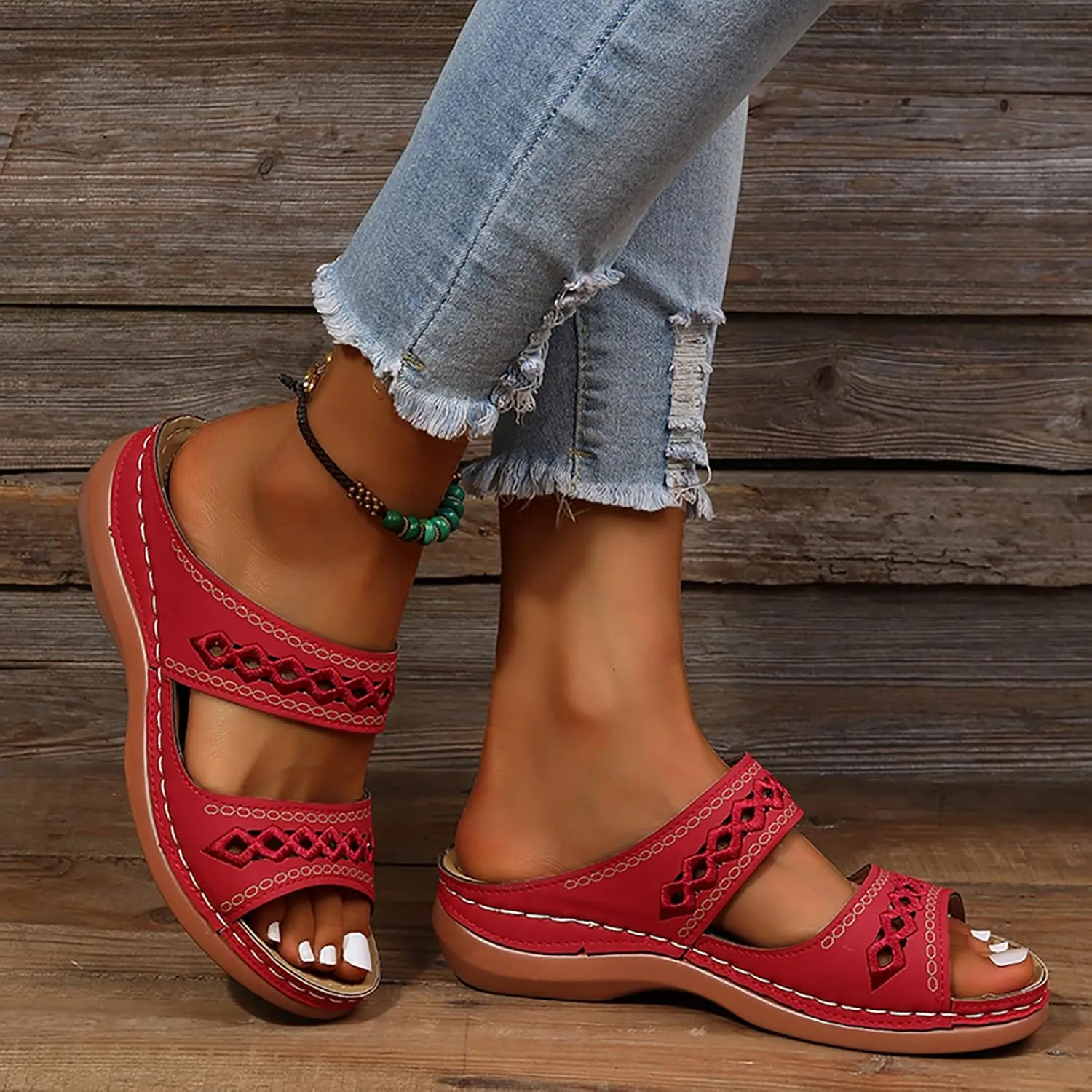 Cathalem Summer Sandals for Women 2024 Open Toe Ankle Strap Platform Sandals Casual Strappy Low Wedges Sandals Beach Sandals