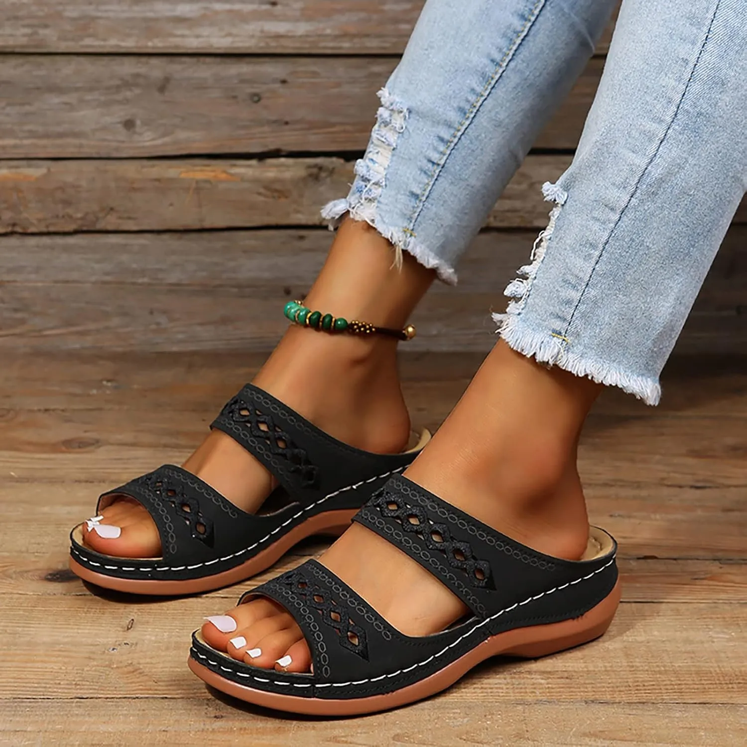 Cathalem Summer Sandals for Women 2024 Open Toe Ankle Strap Sandals Casual Strappy Low Wedges Sandals Comfortable Outdoor Shoes