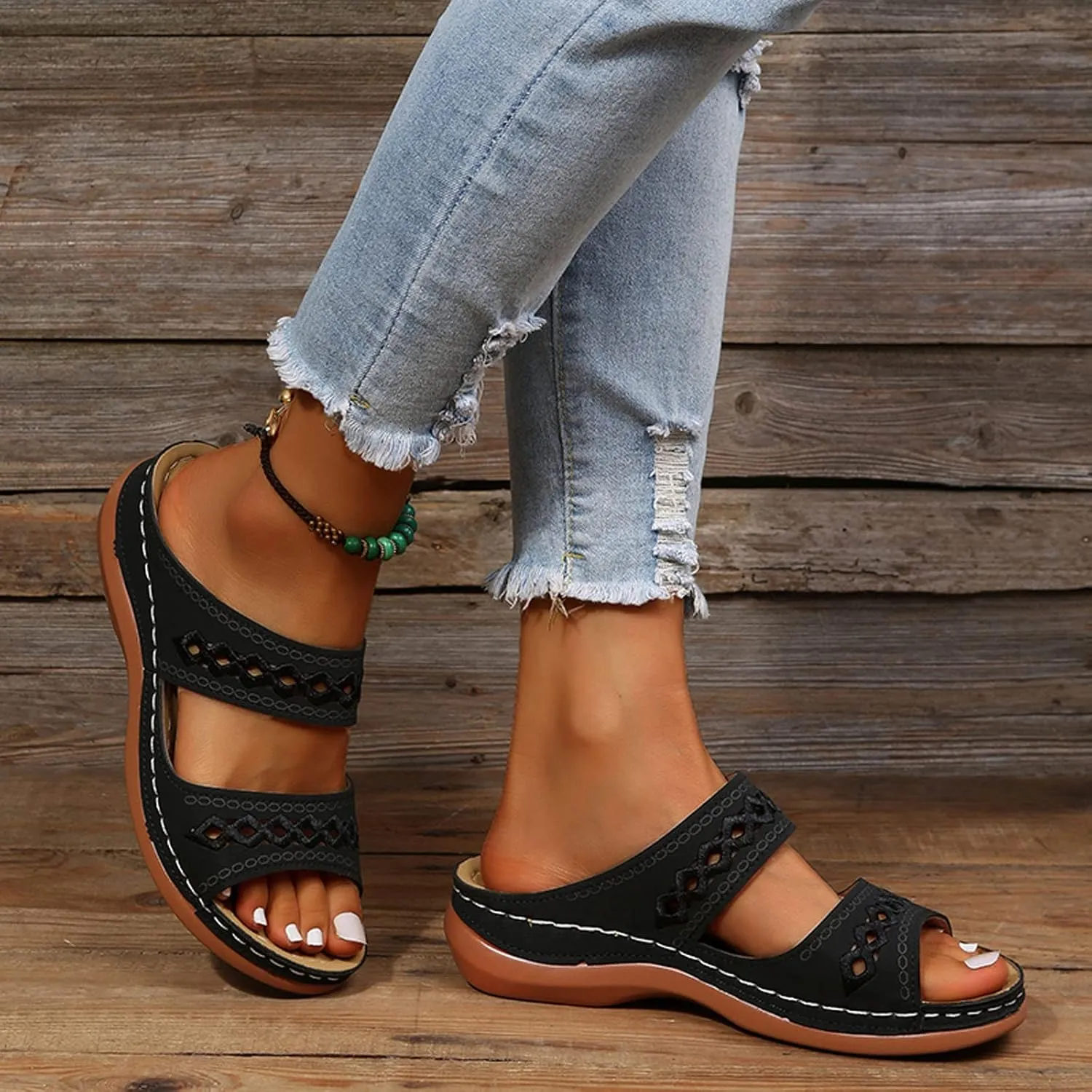 Cathalem Summer Sandals for Women 2024 Open Toe Ankle Strap Sandals Casual Strappy Low Wedges Sandals Comfortable Outdoor Shoes