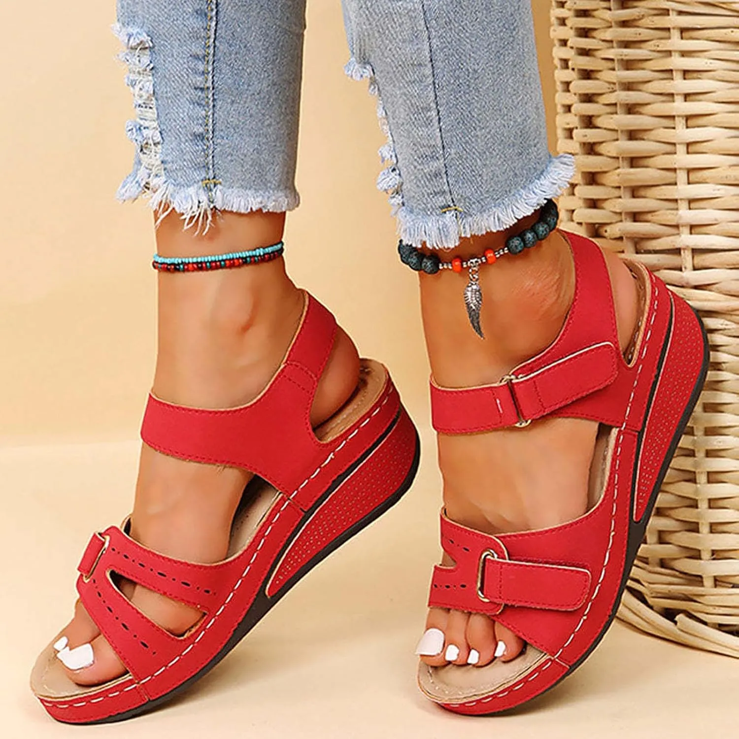 Cathalem Summer Sandals for Women 2024 Platform Arch Support Sandals Walking Sandals Womens Comfortable Fashion Sandals
