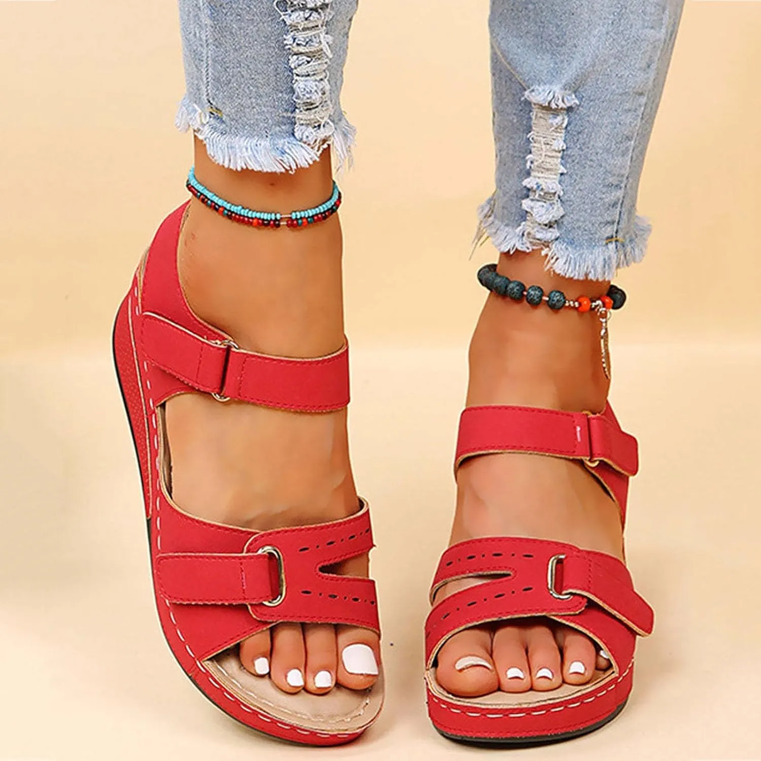 Cathalem Summer Sandals for Women 2024 Platform Arch Support Sandals Walking Sandals Womens Comfortable Fashion Sandals
