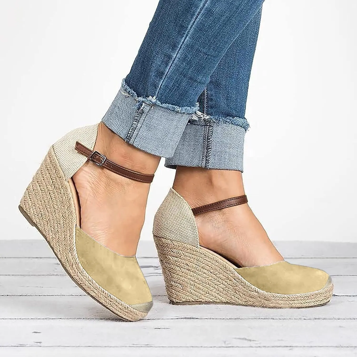 Cathalem Summer Sandals for Women 2024 Women's Closed Toe Ankle Strap Espadrilles Wedge Sandals Dressy Casual Platform Shoes