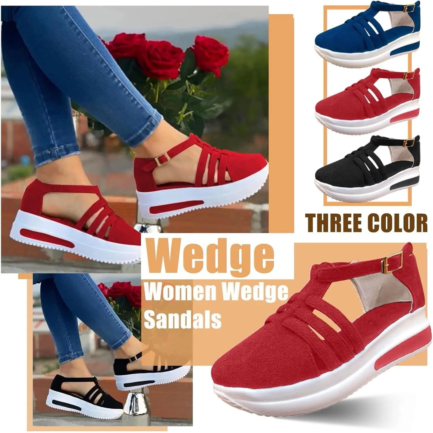 Cathalem Summer Sandals for Women Strappy Platform Sandals Close-Toe Wedge Shoes Comfy Womens Outdoor Sandals