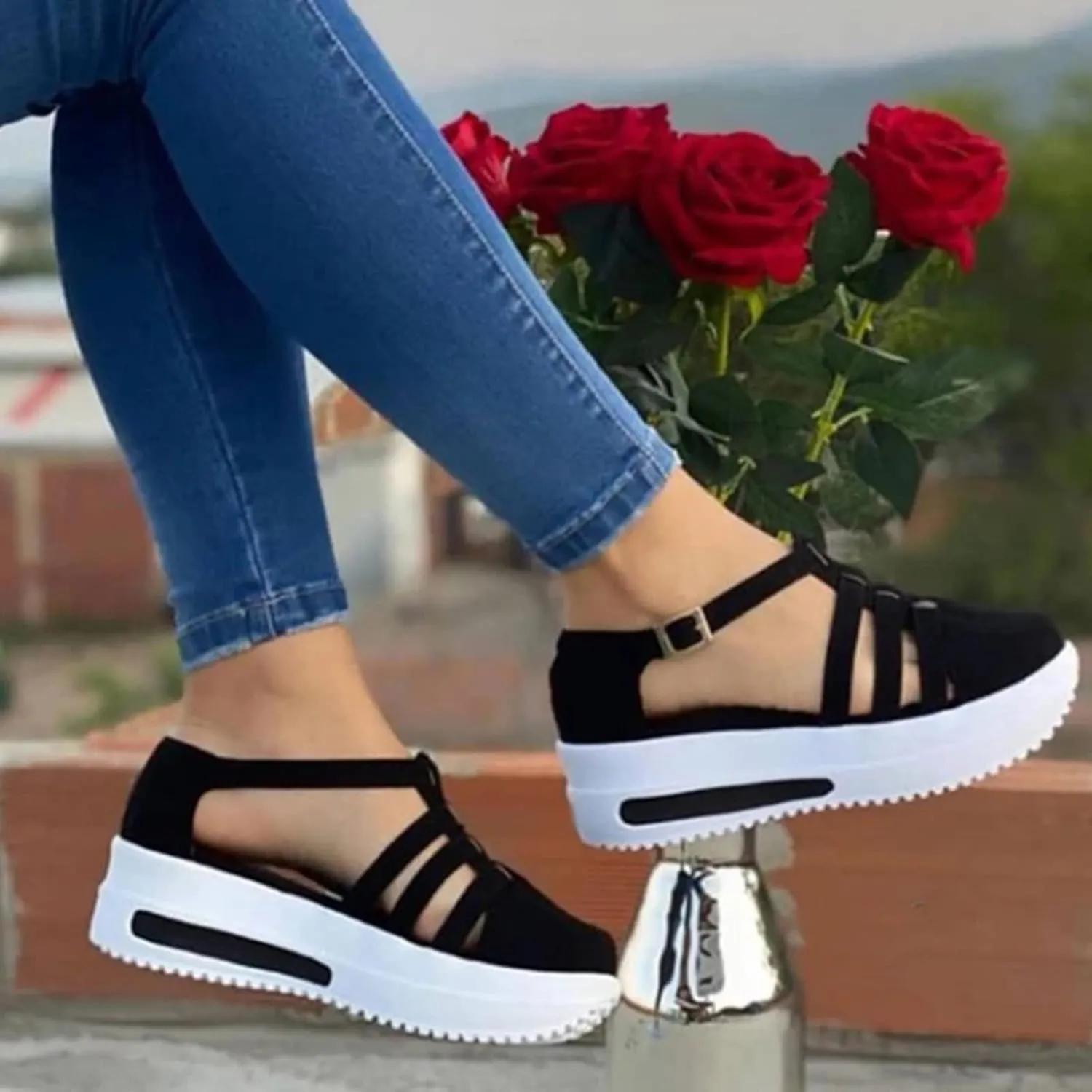 Cathalem Summer Sandals for Women Strappy Platform Sandals Close-Toe Wedge Shoes Comfy Womens Outdoor Sandals
