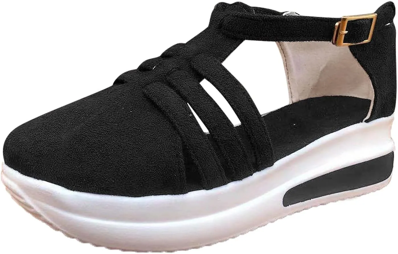 Cathalem Summer Sandals for Women Strappy Platform Sandals Close-Toe Wedge Shoes Comfy Womens Outdoor Sandals