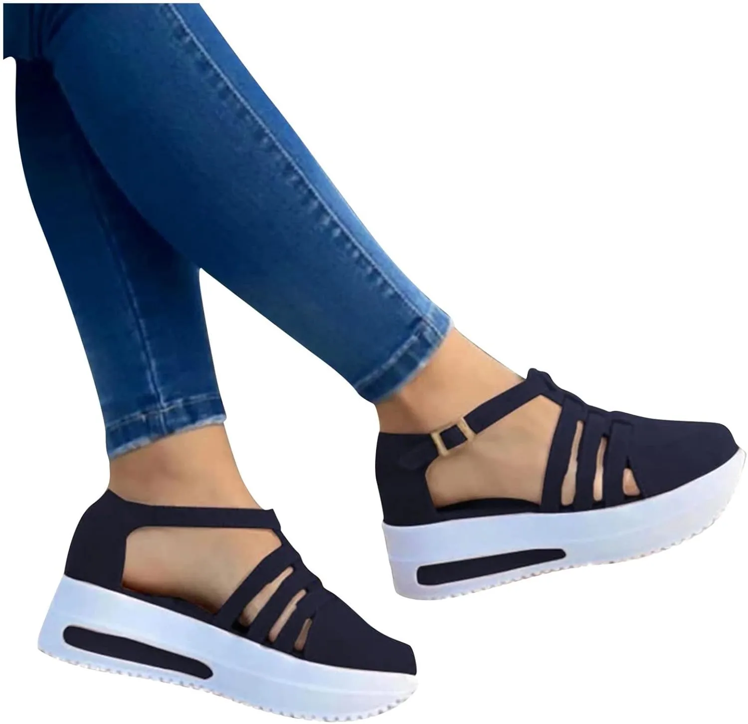 Cathalem Summer Sandals for Women Strappy Platform Sandals Close-Toe Wedge Shoes Comfy Womens Outdoor Sandals