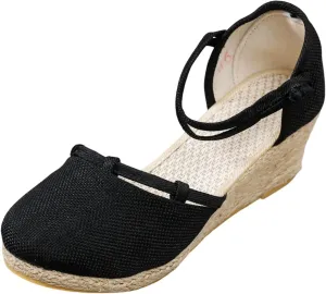 Closed Toe Espadrilles for Women Low Heel Ankle Buckle Strap Wedge Sandals Slingback Slip On Breathable Espadrille Wedges Sandal Summer Casual Fashion Platform Shoes Walking Beach Elegant Footwear