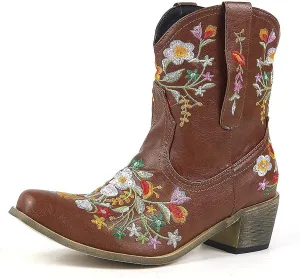 Cowboy Boots for Women Cowgirl Boots Western Fashion Stitched Embroidered Chunky Heels Slip on Black Cowgirl Boots