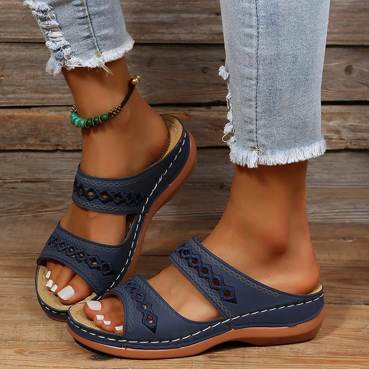 Eduavar Orthopedic Sandals for Women, Womens Sandals Comfortable Sandals Slippers Open Toe Wedge Sandals with Arch Support