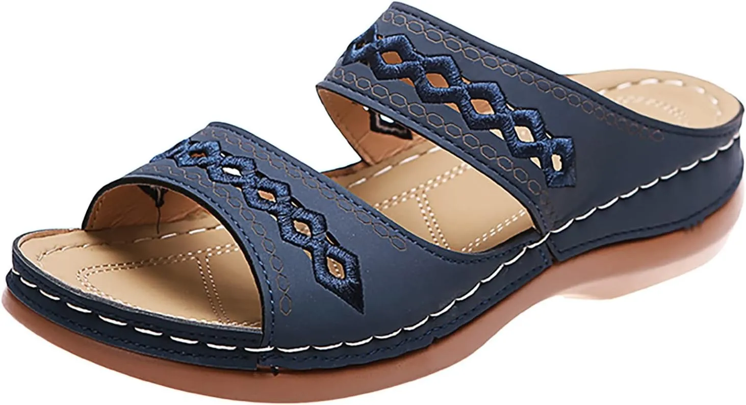 Eduavar Orthopedic Sandals for Women, Womens Sandals Comfortable Sandals Slippers Open Toe Wedge Sandals with Arch Support