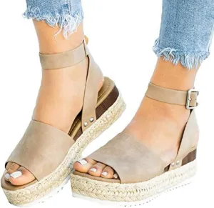 Eduavar Platform Sandals Women, Womens Sandals Elegant Buckle Ankle Strap Comfortable Espadrilles Platform Casual Sandals