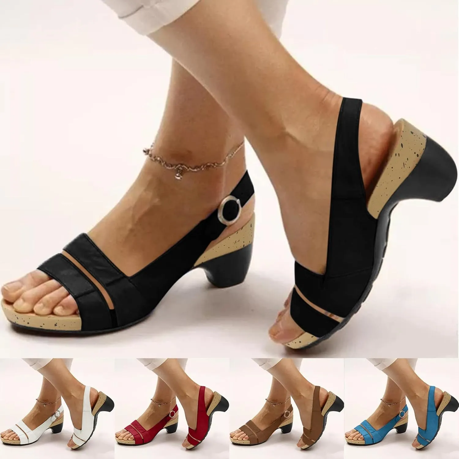 Eduavar Sandals for Women Casual, Sandals Women Summer Beach Sandals Black Sandals Flat Slippers Ring Toe Sandals