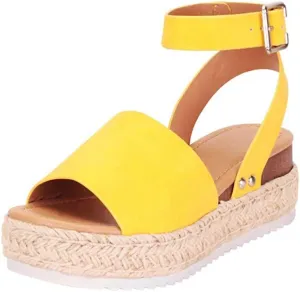 Eduavar Sandals for Women Casual Summer, Platform Sandals Women Dressy Open Toe Espadrille Sandals Shoes with Buckle Strap
