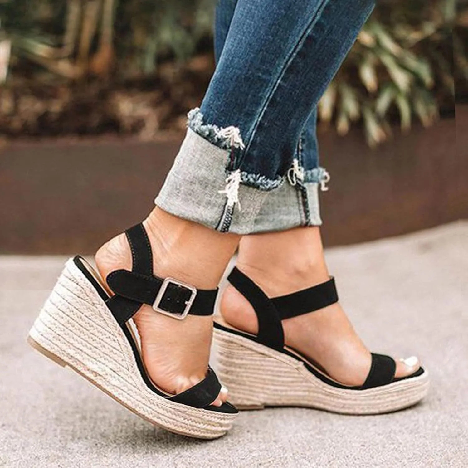 Eduavar Sandals for Women Casual Summer, Womens Sandals Comfortable Espadrille Platform Wedge Sandals with Buckle Strap