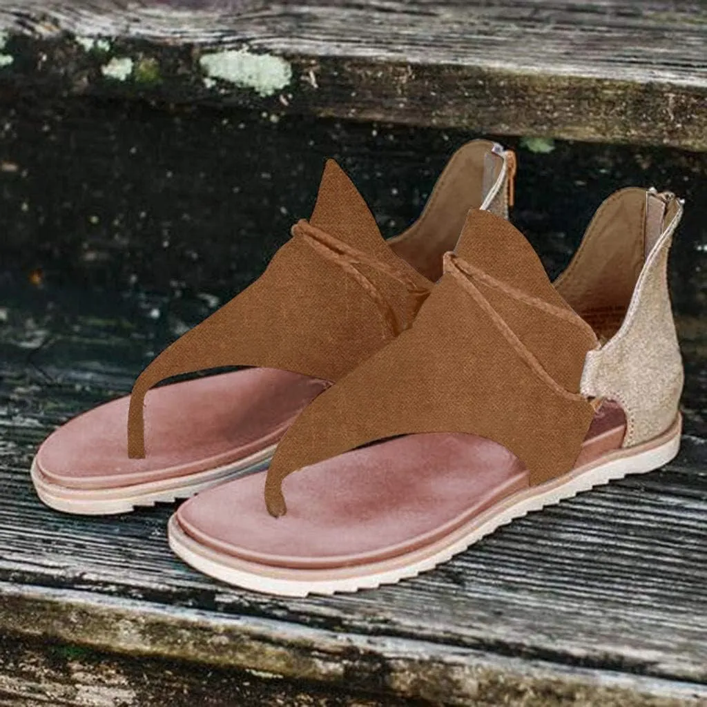 Eduavar Sandals for Women Dressy Summer, Gladiator Sandals for Women Flat Open Toe Flip Flops Suede Sandals Zip Up Sandals